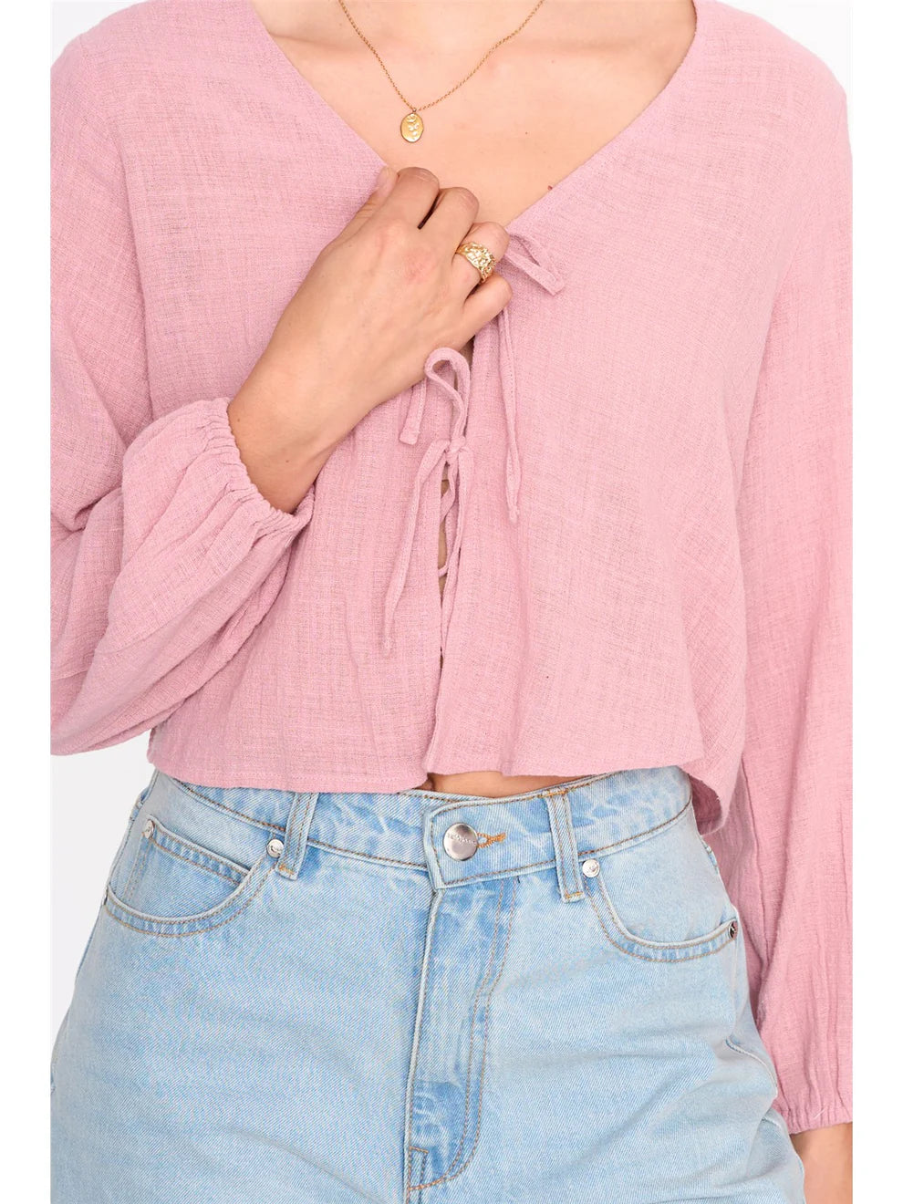 24C Blouse Katoen Strik - oudroze