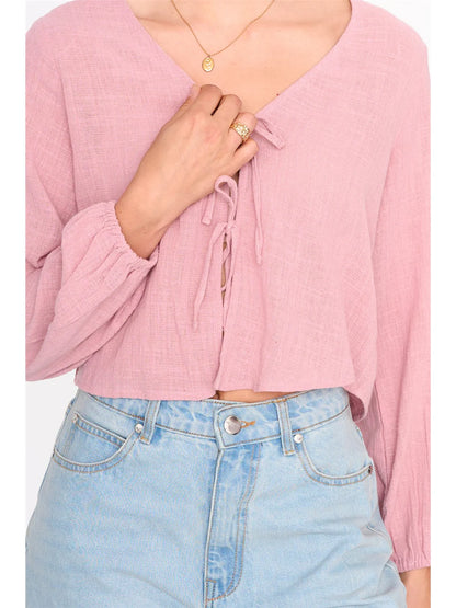 24C Blouse Katoen Strik - oudroze