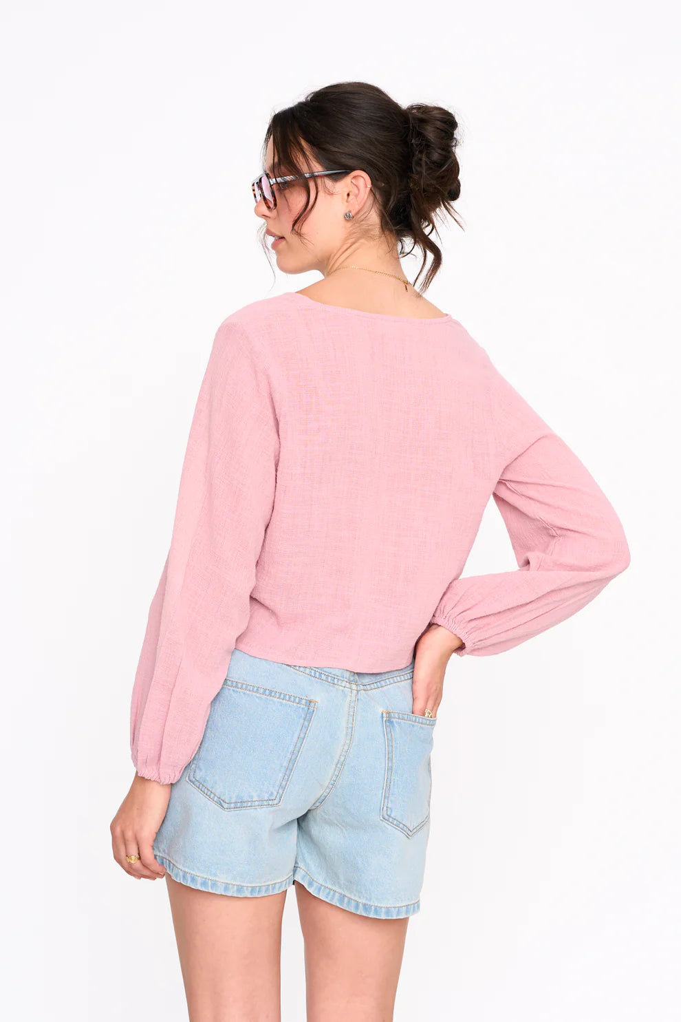 24C Blouse Katoen Strik - oudroze