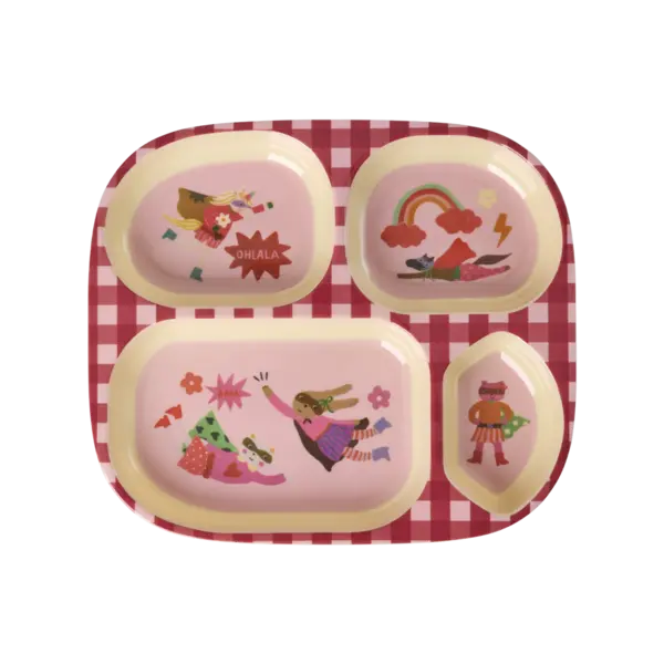 Rice Kinderbord met 4 Compartimenten - roze - Hero Print