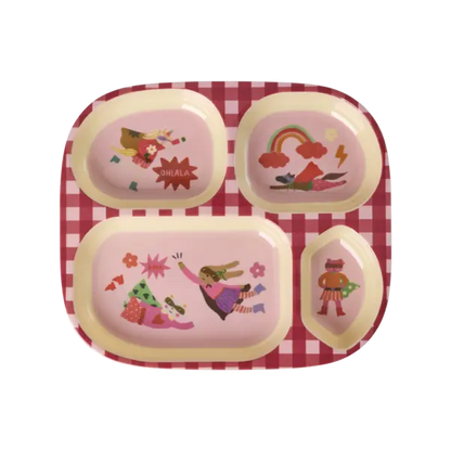Rice Kinderbord met 4 Compartimenten - roze - Hero Print