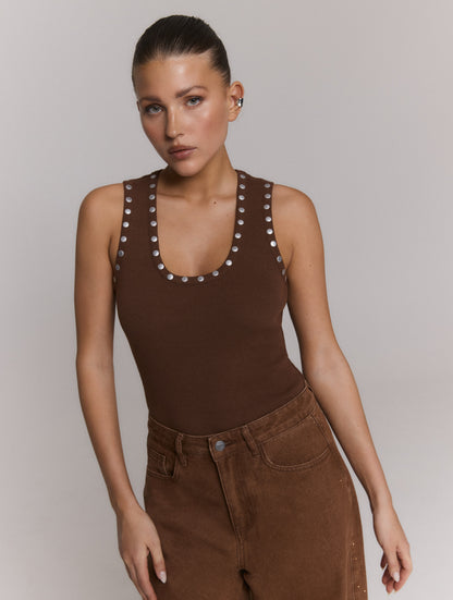 Knitted Tanktop Bente - choc brown