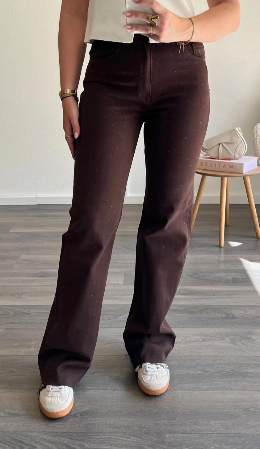 Wide Jeans Strass - bruin