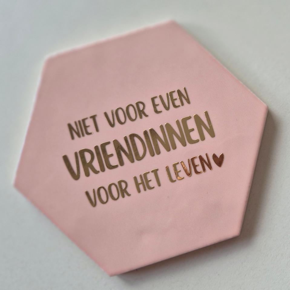Tegeltje Niet Voor Even Vriendinnen - lichtroze/goud