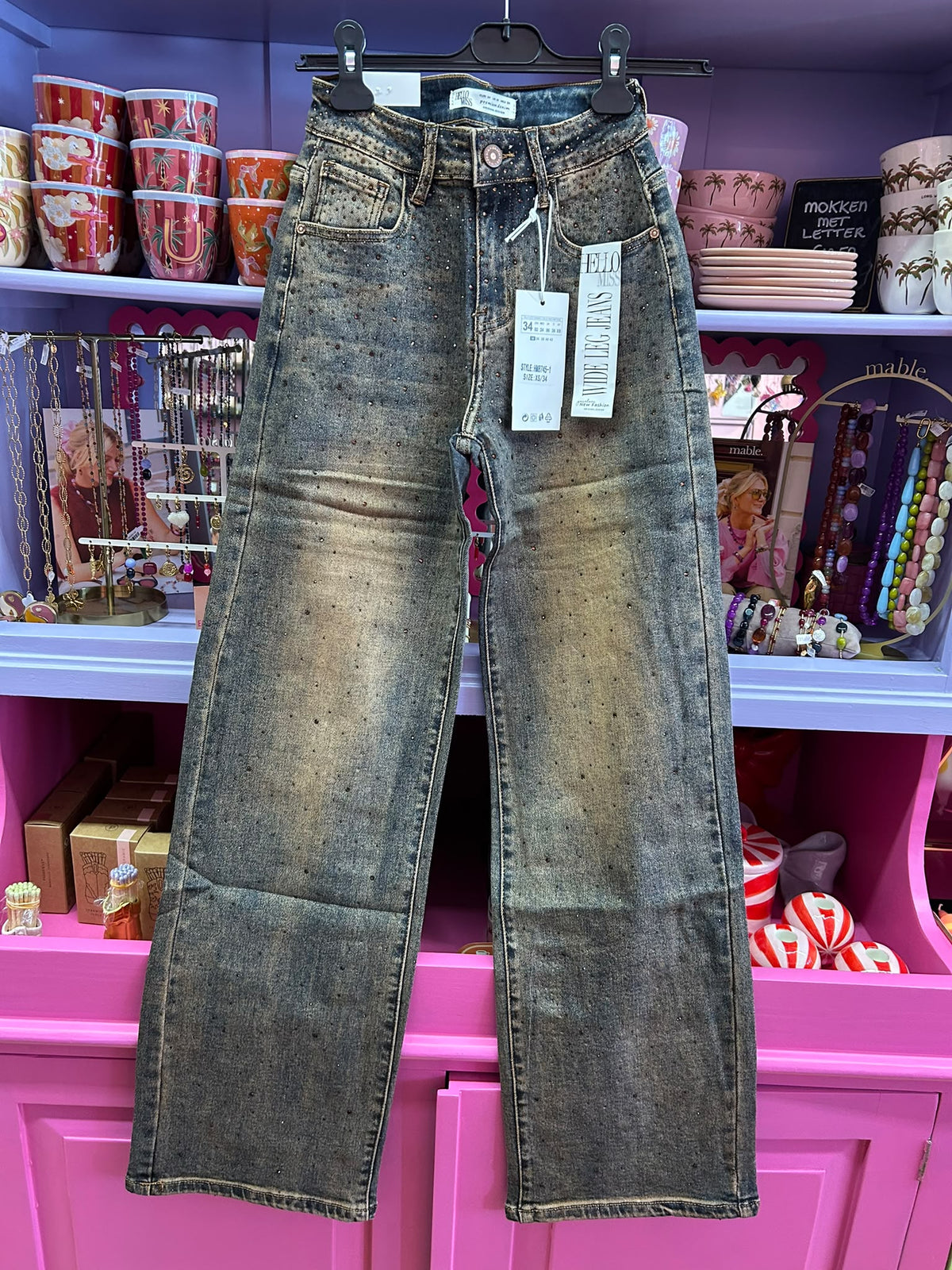 Strass Wide Leg - dirty wash