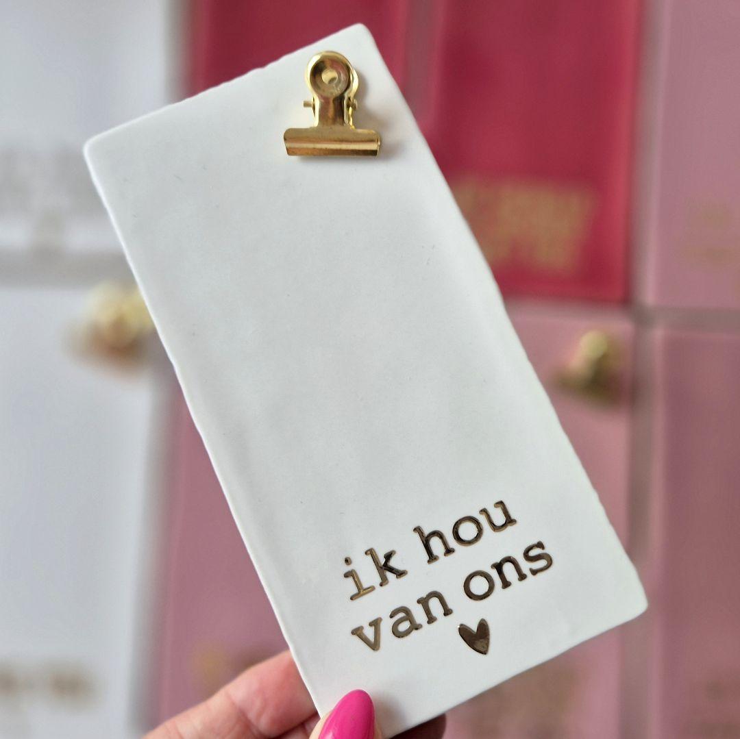Tegeltje Met Clip - ik hou van ons - wit