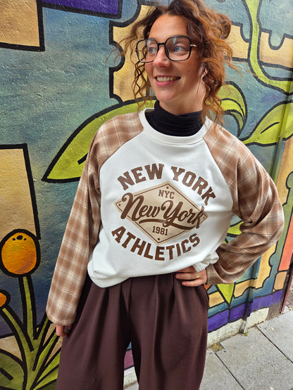 Longsleeve New York - ruit bruin