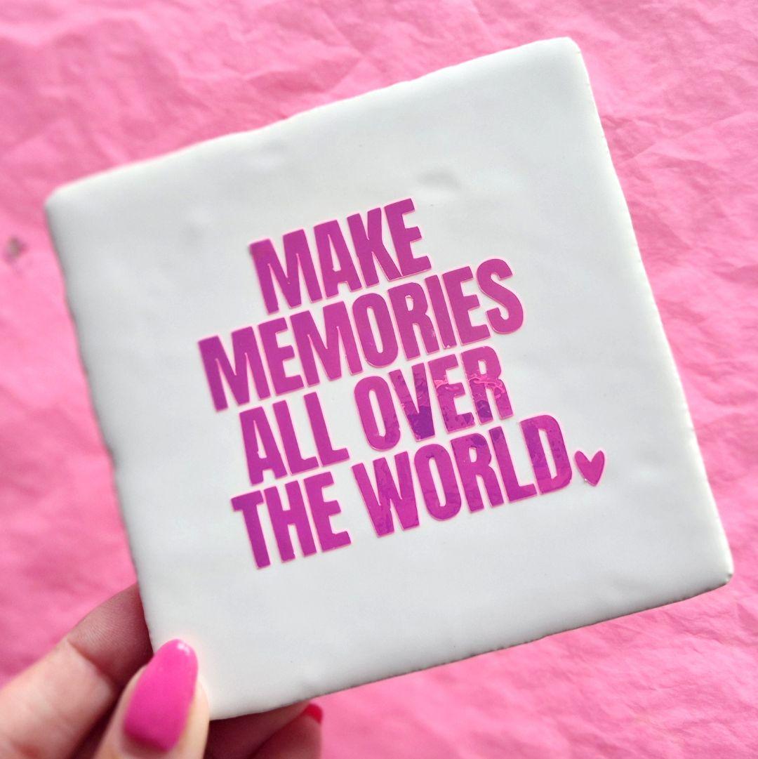 Tegeltje Make Memories - wit/roze