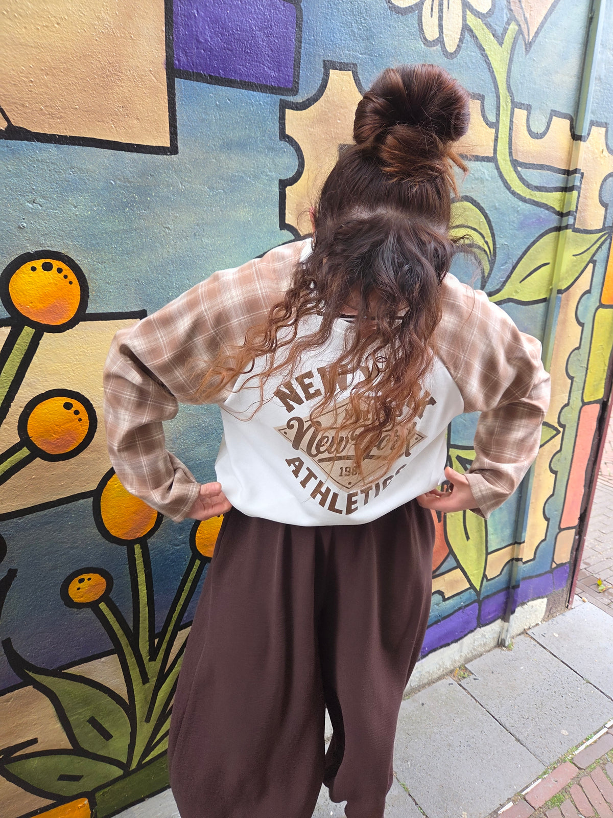Longsleeve New York - ruit bruin