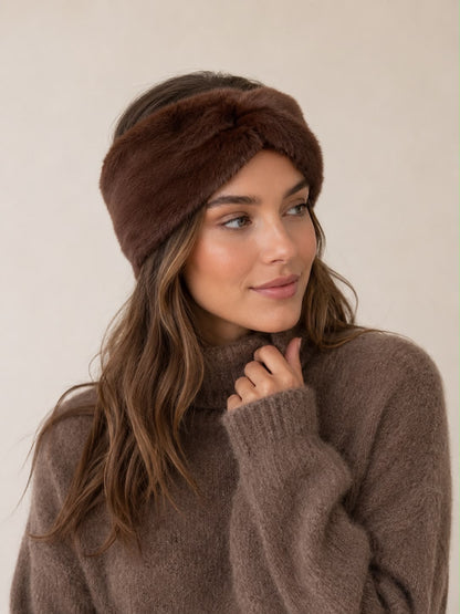 Fluffy Twist Headband - cacao