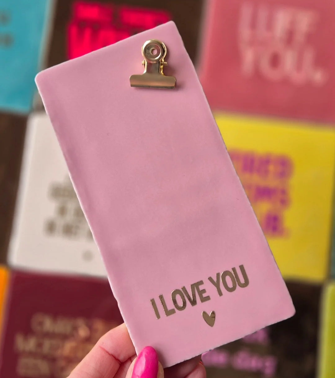 Tegeltje Met Clip - i love you - lichtroze