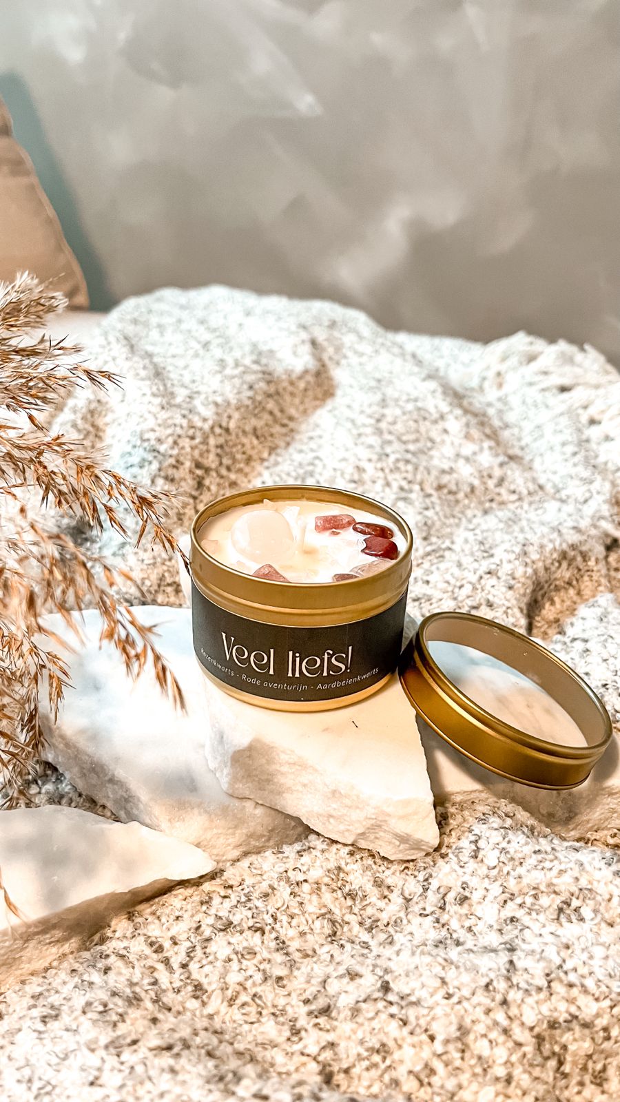 Giftbox Edelstenen Kaars - veel liefs