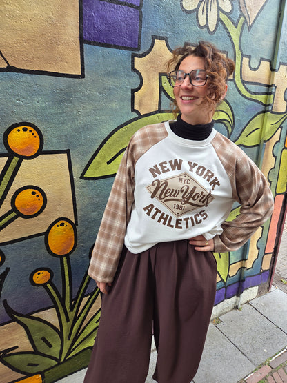 Longsleeve New York - ruit bruin