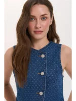24c Denim Gilet Lin - blauw